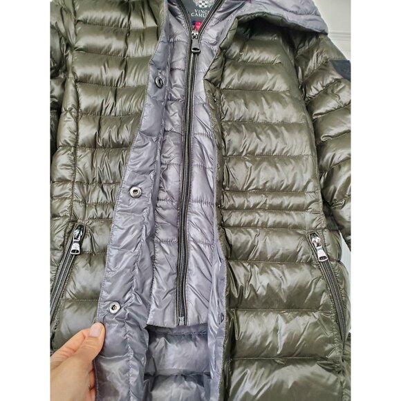 Vince Camuto Duck Down/Nylon Olive Green Puffer Jacket Hoodie Women's True Sz 10 - Picture 2 of 11